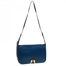 Pre Owned Fendi Blue Leather Messenger Bag