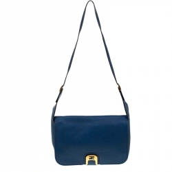 Pre Owned Fendi Blue Leather Messenger Bag