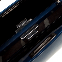 Pre Owned Fendi Blue Leather and Calfhair Lining Medium Peekaboo Top Handle Bag