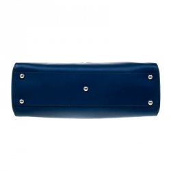 Pre Owned Fendi Blue Leather and Calfhair Lining Medium Peekaboo Top Handle Bag