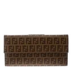 Pre Owned Fendi Brown Zucchino Coated Canvas Forever Continental Wallet