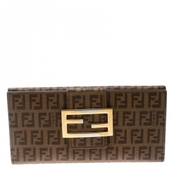 Pre Owned Fendi Brown Zucchino Coated Canvas Forever Continental Wallet