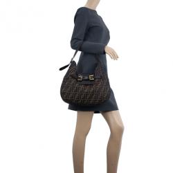 Pre Owned Fendi Tobacco Zucca Canvas Double Buckle Hobo Bag