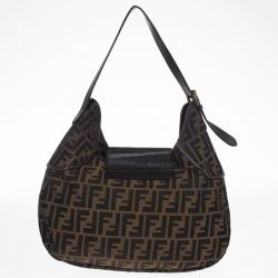 Pre Owned Fendi Tobacco Zucca Canvas Double Buckle Hobo Bag