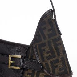 Pre Owned Fendi Tobacco Zucca Canvas Double Buckle Hobo Bag