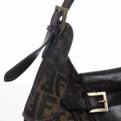 Pre Owned Fendi Tobacco Zucca Canvas Double Buckle Hobo Bag