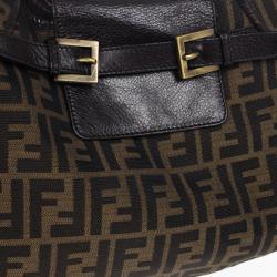 Pre Owned Fendi Tobacco Zucca Canvas Double Buckle Hobo Bag