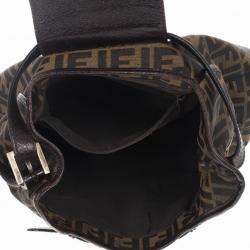Pre Owned Fendi Tobacco Zucca Canvas Double Buckle Hobo Bag