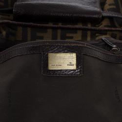 Pre Owned Fendi Tobacco Zucca Canvas Double Buckle Hobo Bag
