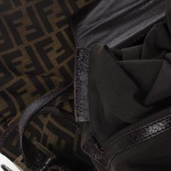 Pre Owned Fendi Tobacco Zucca Canvas Double Buckle Hobo Bag