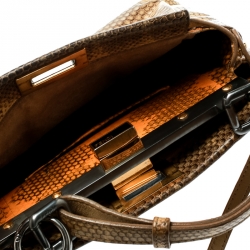 Pre Owned Fendi Beige Python and Python Lining Mini Peekaboo Top Handle Bag