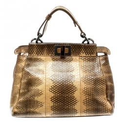 Pre Owned Fendi Beige Python and Python Lining Mini Peekaboo Top Handle Bag