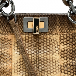 Pre Owned Fendi Beige Python and Python Lining Mini Peekaboo Top Handle Bag