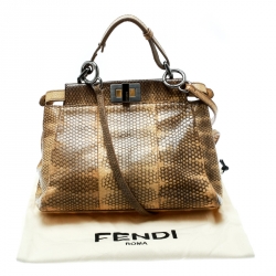 Pre Owned Fendi Beige Python and Python Lining Mini Peekaboo Top Handle Bag