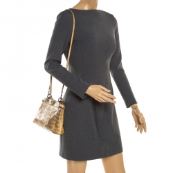 Pre Owned Fendi Beige Python and Python Lining Mini Peekaboo Top Handle Bag