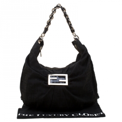 Pre Owned Fendi Black Zucca Canvas Mia Hobo