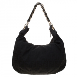 Pre Owned Fendi Black Zucca Canvas Mia Hobo