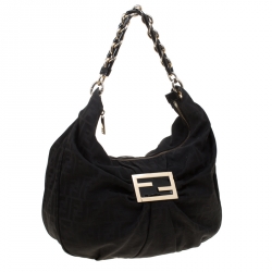 Pre Owned Fendi Black Zucca Canvas Mia Hobo