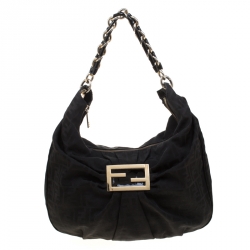 Pre Owned Fendi Black Zucca Canvas Mia Hobo