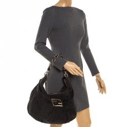 Pre Owned Fendi Black Zucca Canvas Mia Hobo
