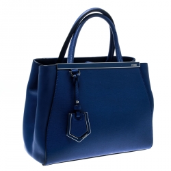 Pre Owned Fendi Blue Leather Petite Sac 2jours Elite Top Handle Bag