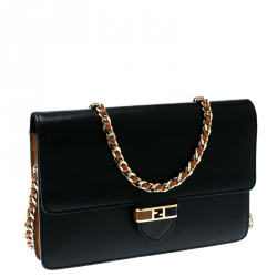 Pre Owned Fendi Black Leather Continental Wallet On Chain