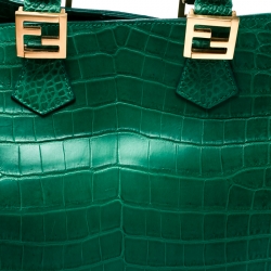 Pre Owned Fendi Green Crocodile Twins Shopper Tote
