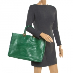 Pre Owned Fendi Green Crocodile Twins Shopper Tote