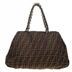 Pre Owned Fendi Tobacco Zucca Canvas Large Mia Tote