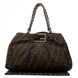 Pre Owned Fendi Tobacco Zucca Canvas Large Mia Tote