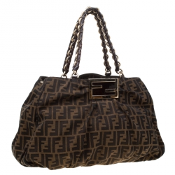Pre Owned Fendi Tobacco Zucca Canvas Large Mia Tote