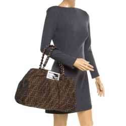 Pre Owned Fendi Tobacco Zucca Canvas Large Mia Tote