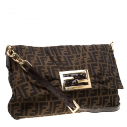 Pre Owned Fendi Tobacco Zucca Canvas Mia Flap Bag