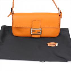 Pre Owned Fendi Orange Selleria Leather Baguette Shoulder Bag