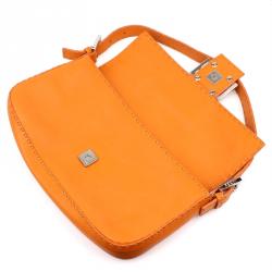 Pre Owned Fendi Orange Selleria Leather Baguette Shoulder Bag