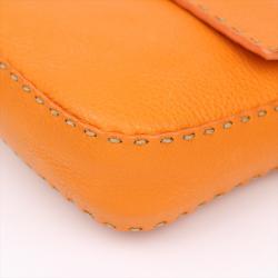Pre Owned Fendi Orange Selleria Leather Baguette Shoulder Bag