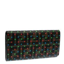 Pre Owned Fendi Tobacco Dotted Zucca Canvas Continental Wallet