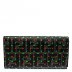 Pre Owned Fendi Tobacco Dotted Zucca Canvas Continental Wallet