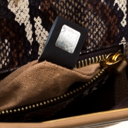 Pre Owned Fendi Light Brown Leather with Snakeskin Lining Large Peekaboo Tote