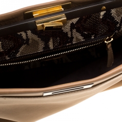 Pre Owned Fendi Light Brown Leather with Snakeskin Lining Large Peekaboo Tote