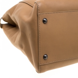 Pre Owned Fendi Light Brown Leather with Snakeskin Lining Large Peekaboo Tote