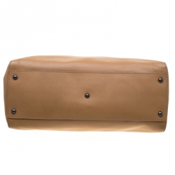 Pre Owned Fendi Light Brown Leather with Snakeskin Lining Large Peekaboo Tote