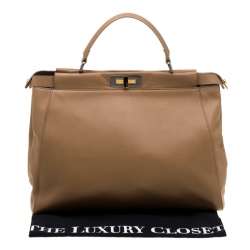 Pre Owned Fendi Light Brown Leather with Snakeskin Lining Large Peekaboo Tote