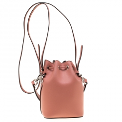 Pre Owned Fendi Peach Leather Mini Mon Tresor Drawstring Bucket Bag