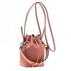 Pre Owned Fendi Peach Leather Mini Mon Tresor Drawstring Bucket Bag
