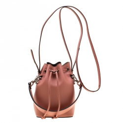 Pre Owned Fendi Peach Leather Mini Mon Tresor Drawstring Bucket Bag