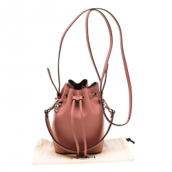 Pre Owned Fendi Peach Leather Mini Mon Tresor Drawstring Bucket Bag