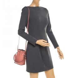 Pre Owned Fendi Peach Leather Mini Mon Tresor Drawstring Bucket Bag