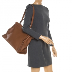 Pre Owned Fendi Brown Leather Large Lace Up Peekaboo Top Handle Bag