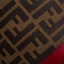 Pre Owned Fendi Red Canvas Zucca Jacquard Boston Bag